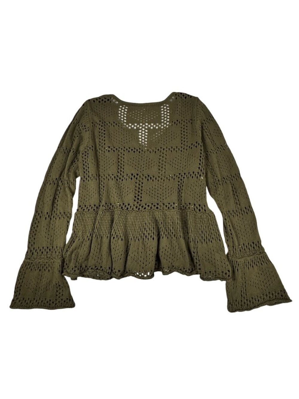 Anthropologie Pilcro Pointelle Babydoll Knit Top Sz M 100% Cotton Boho Cottage - Picture 4 of 11